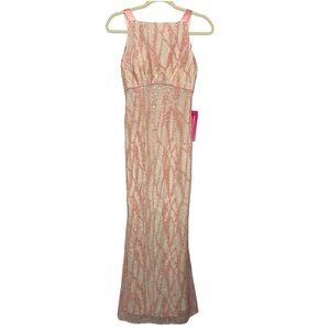 Minuet Pink Embroidered Silver Sequin Formal Dress